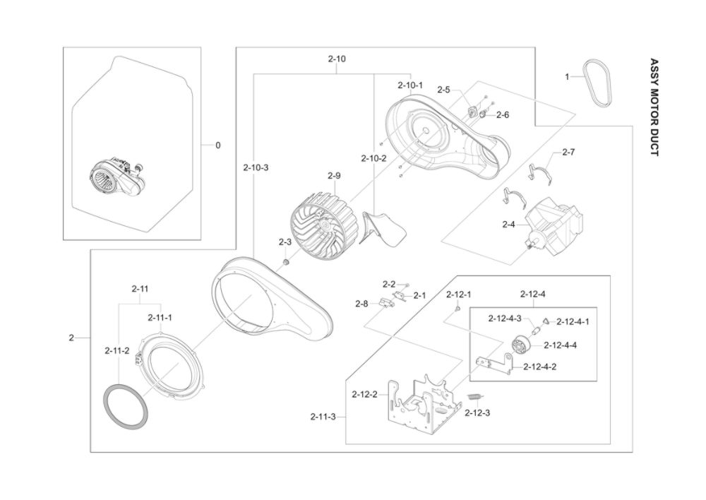 Motor Duct Assembly Diagram and Parts List for DV52J8700EP A2-01 Samsung Dryer