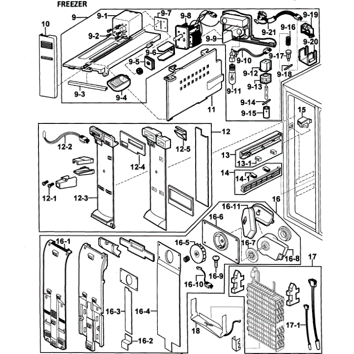 Freezer Diagram and Parts List for RS2578WW XAA-00 Samsung Refrigerator