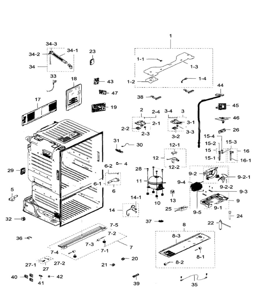 Cabinet Diagram and Parts List for RF28HFEDTBC AA-09 Samsung Refrigerator