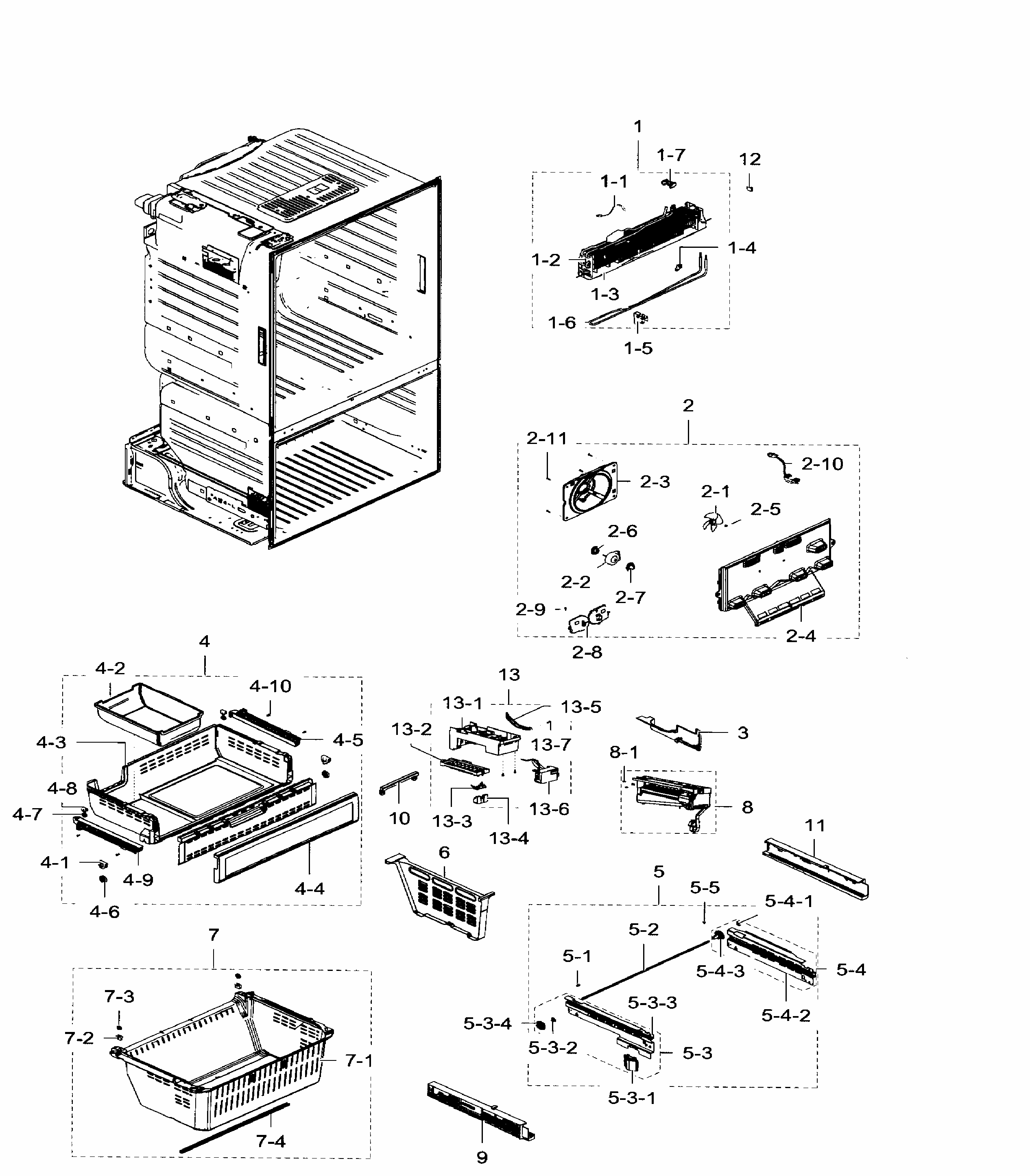 Freezer Diagram and Parts List for RF28HFEDTSR AA-0007 Samsung Refrigerator