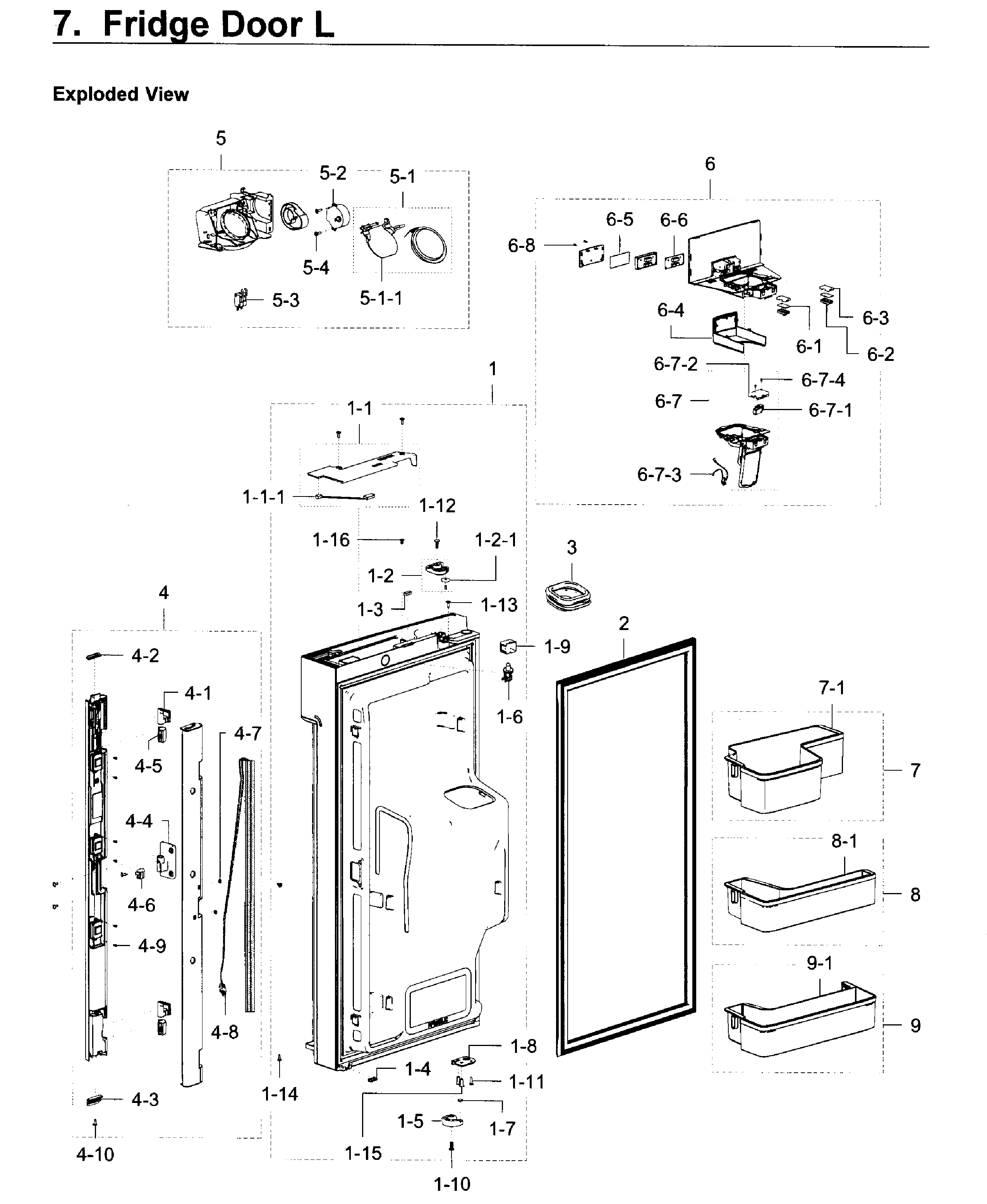 Fridge Door L Diagram and Parts List for RF22K9581SR AA-0001 Samsung Refrigerator