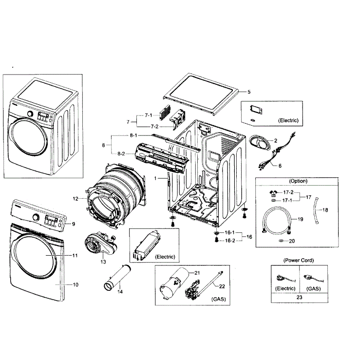 Main Assembly Diagram and Parts List for DV431AGW XAA-02 Samsung Dryer