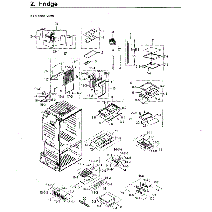 Fridge Diagram and Parts List for RF265BEAESG AA-00 Samsung Refrigerator