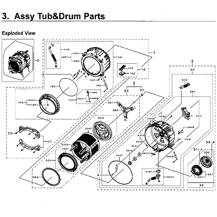 Tub / Drum Diagram and Parts List for WF45M5500AP A5-00 Samsung Washer