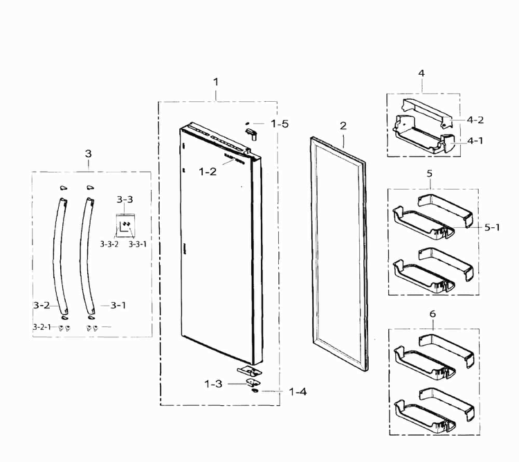 Right Door Diagram and Parts List for RS25H5111SR AA-0001 Samsung Refrigerator