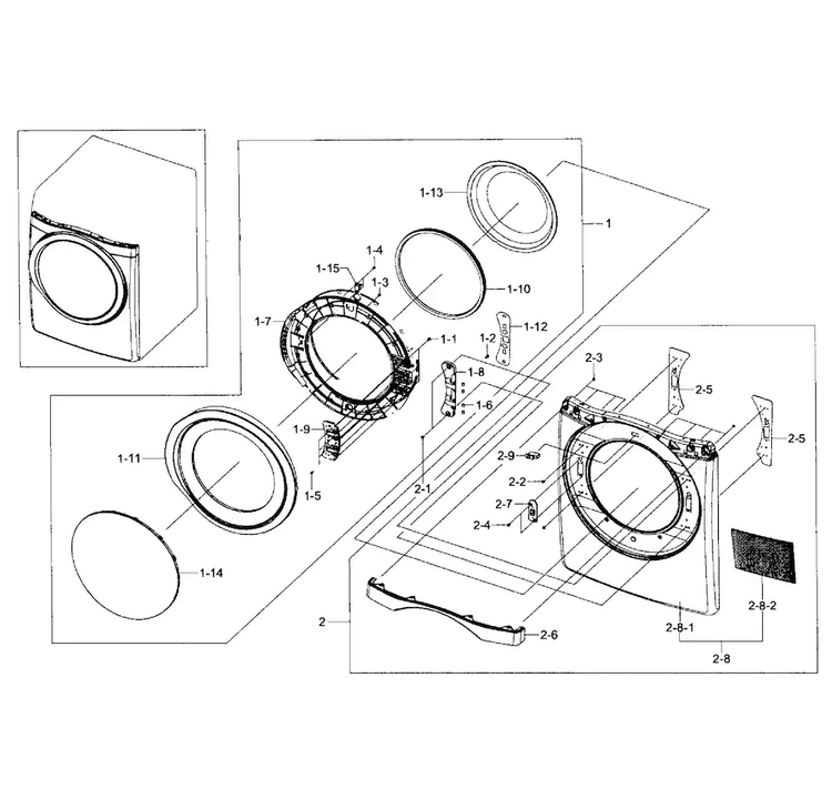 Front/door Assy Diagram and Parts List for DV457GVGSWR AA-0002 Samsung Dryer