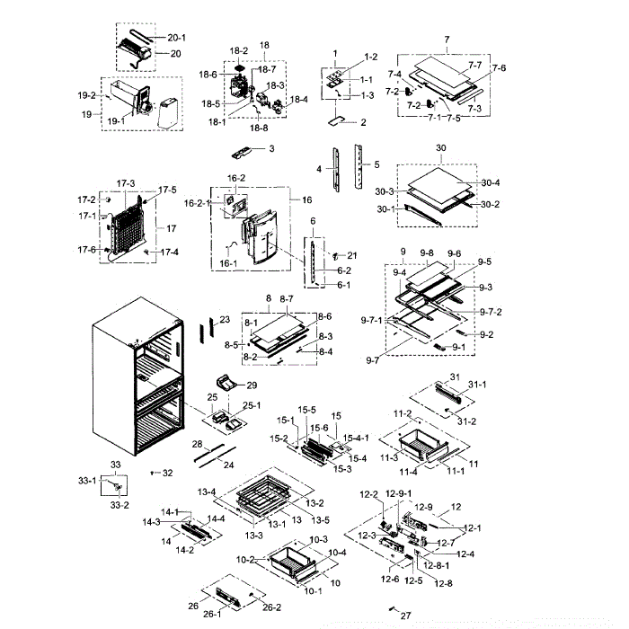 Refrigerator Diagram and Parts List for RF24FSEDBSR AA-02 Samsung Refrigerator