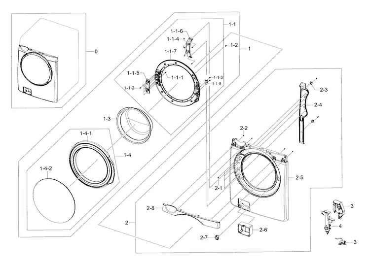 Frame Front & Door Diagram and Parts List for WF395BTPARA A2-0000 Samsung Washer