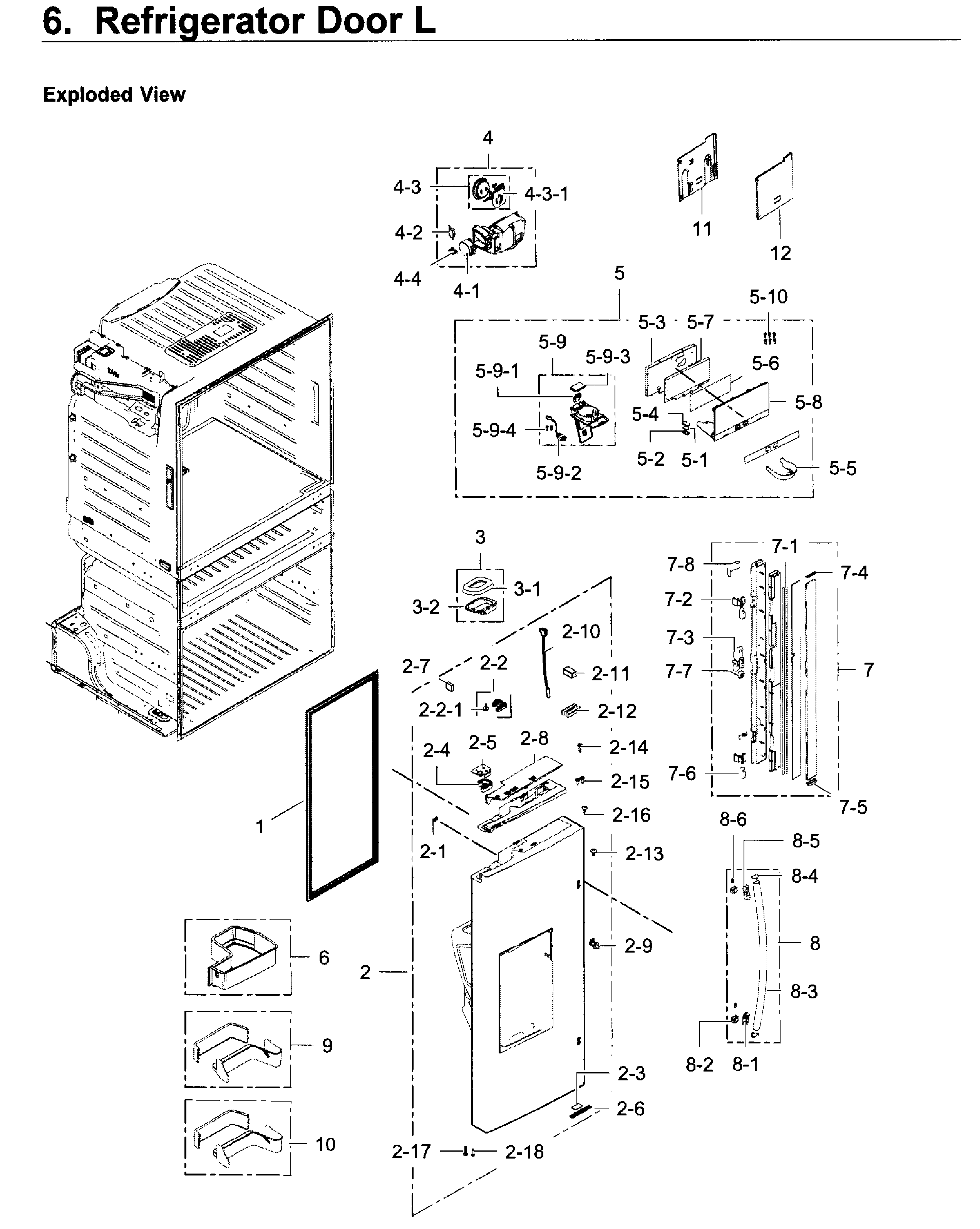 Fridge Door L Diagram and Parts List for RF28JBEDBSR AA-0005 Samsung Refrigerator
