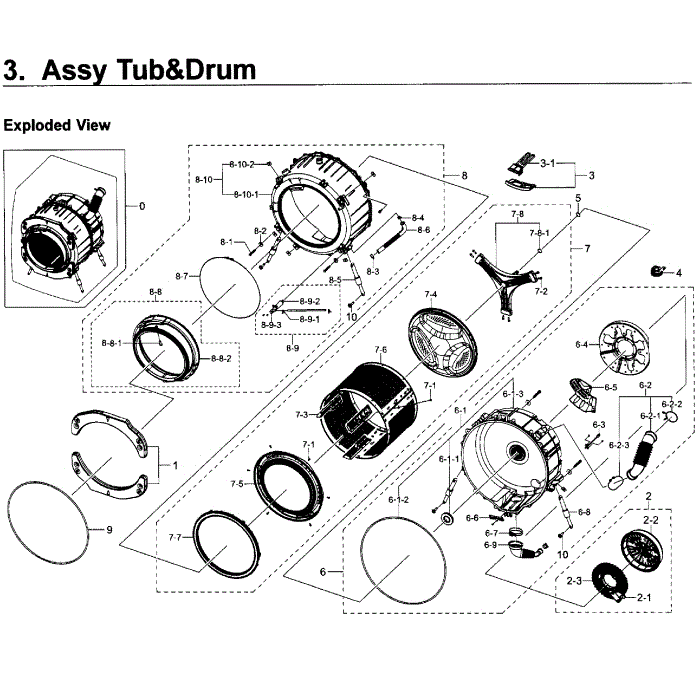 Tub And Drum Diagram and Parts List for WF350ANP XAA-00 Samsung Washer