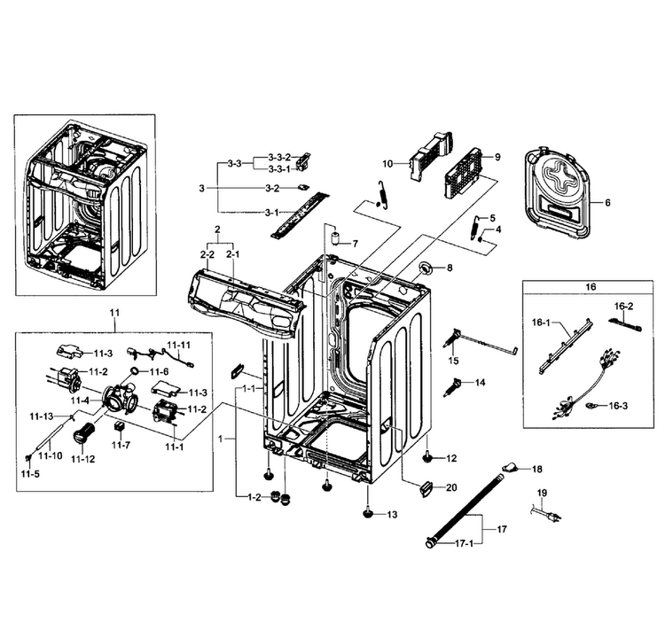 Frame Assy Diagram and Parts List for WF511ABW XAA-0002 Samsung Washer