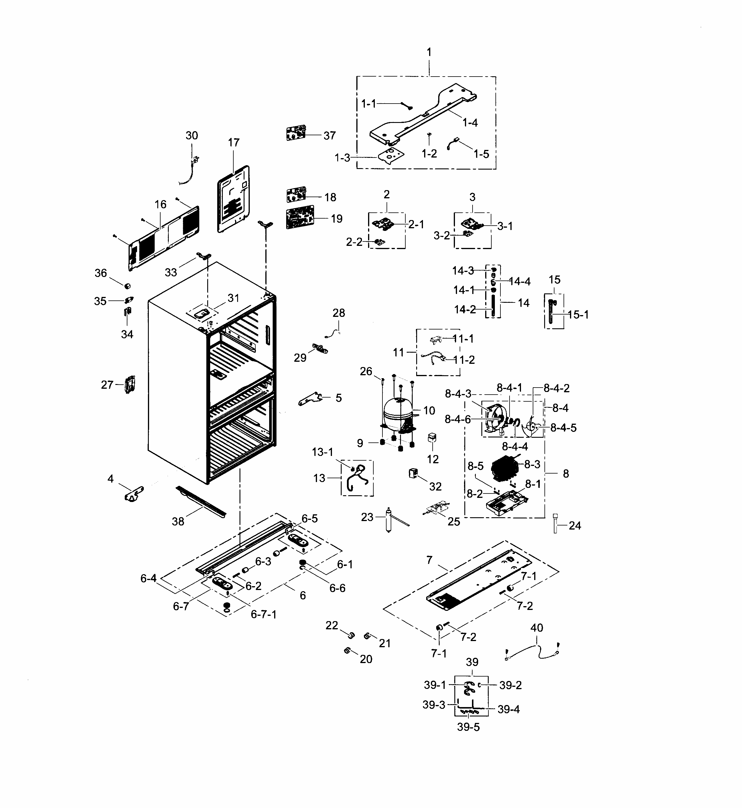 Cabinet Diagram and Parts List for RF23HSESBSR AA-0001 Samsung Refrigerator
