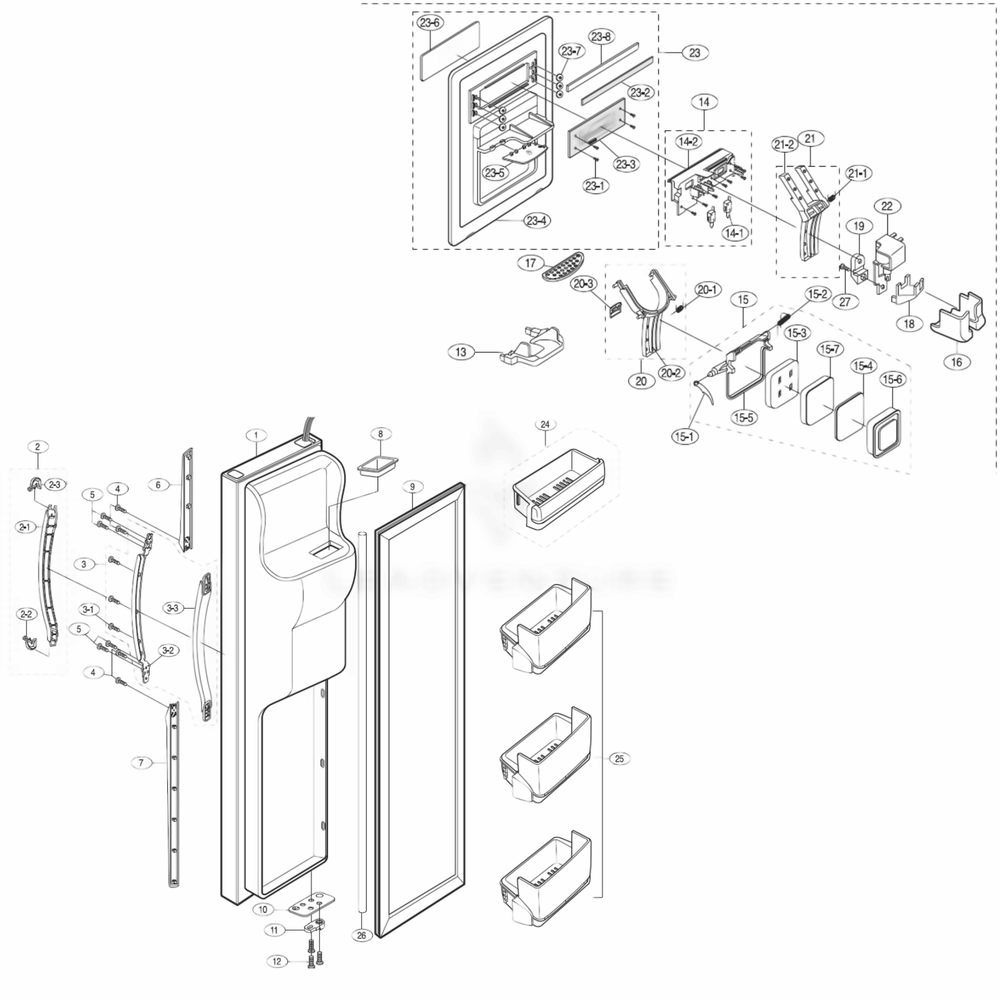 Freezer Door Diagram and Parts List for RS2577SL  Samsung Refrigerator