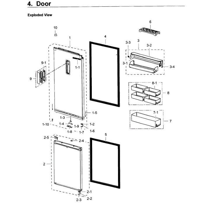 Door Diagram and Parts List for RB12J8896S4 AA-00 Samsung Refrigerator