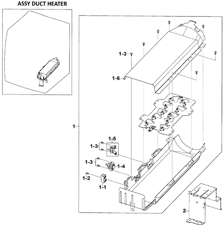 Heater Assy Diagram and Parts List for DV520AEW XAA-0001 Samsung Dryer