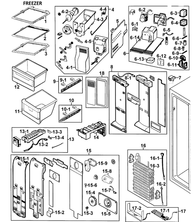 Freezer Diagram and Parts List for RS267LASH XAA-0000 Samsung Refrigerator