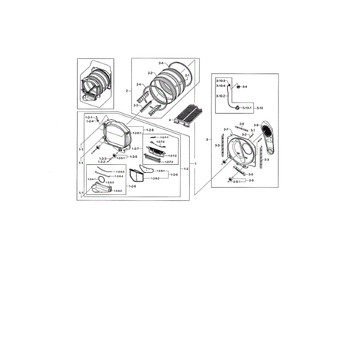 Drum Diagram and Parts List for DV476GTHAWR A1-00 Samsung Dryer