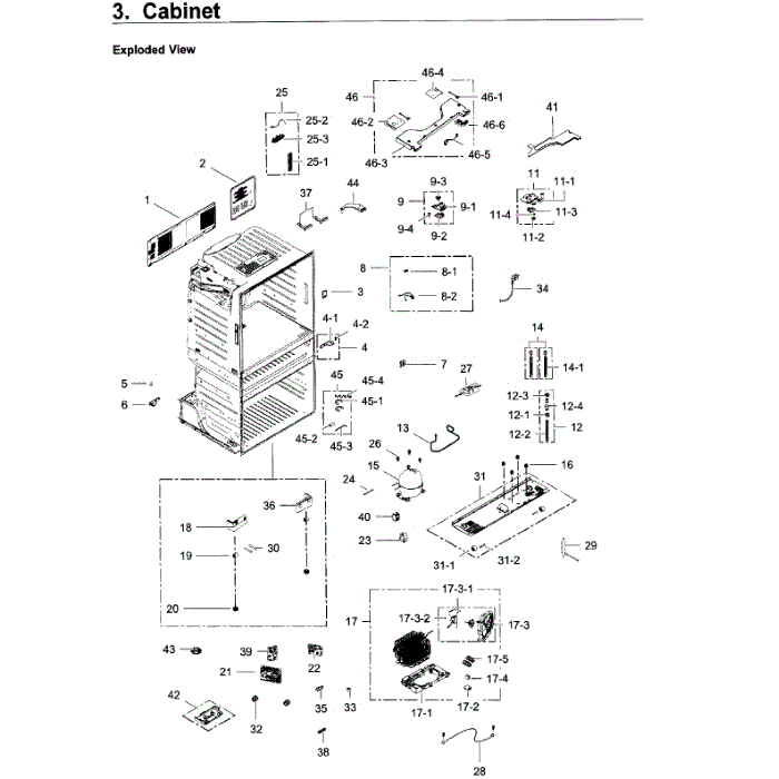 Cabinet Diagram and Parts List for RF28JBEDBSG AA-05 Samsung Refrigerator