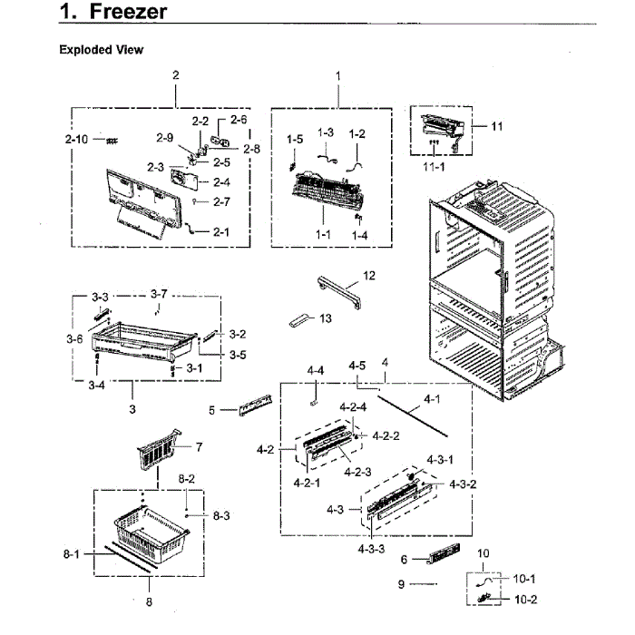 Freezer Diagram and Parts List for RF28HMEDBWW AA-11 Samsung Refrigerator