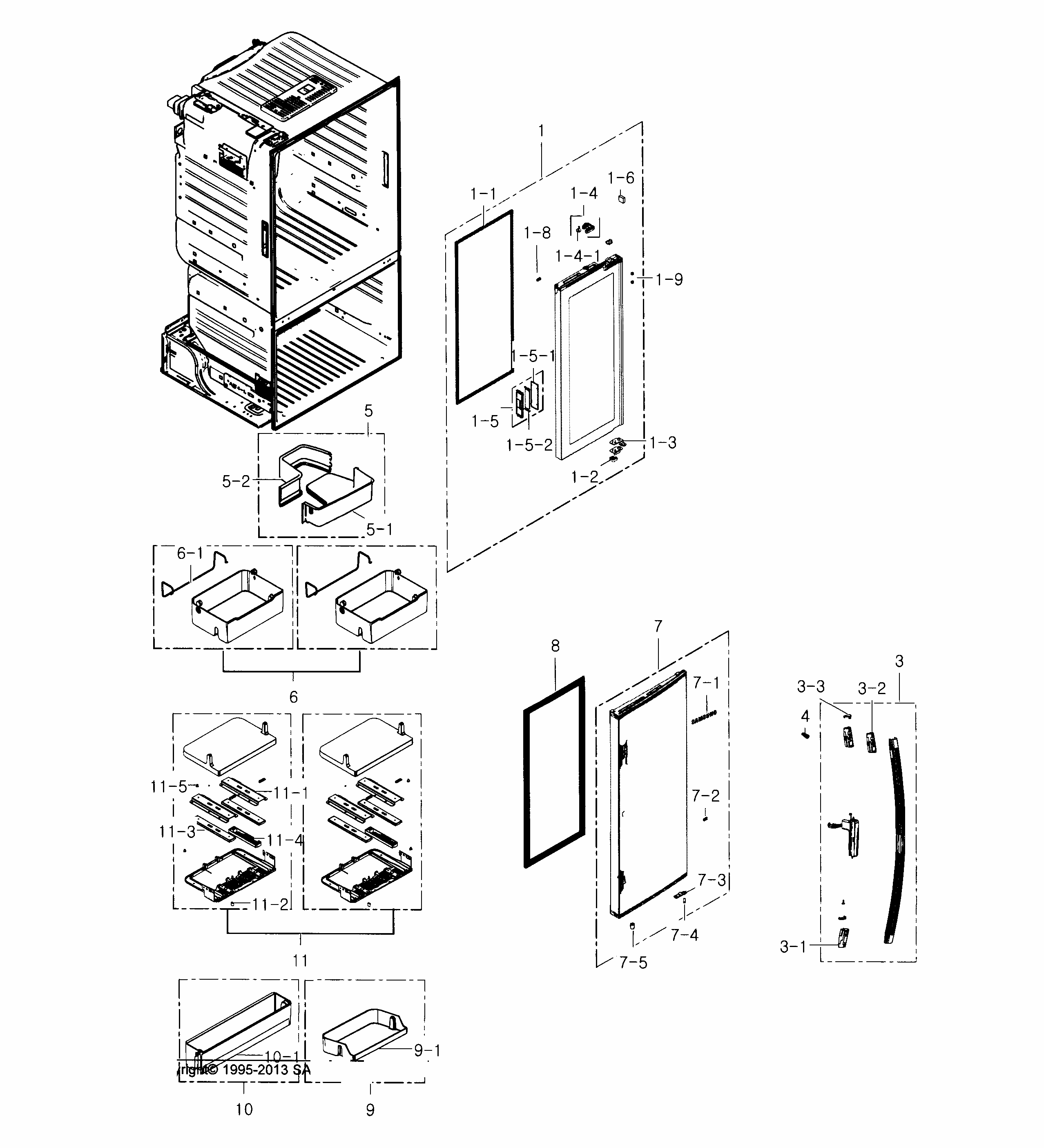 Fridge Door Diagram and Parts List for RF23HTEDBSR AA-0002 Samsung Refrigerator