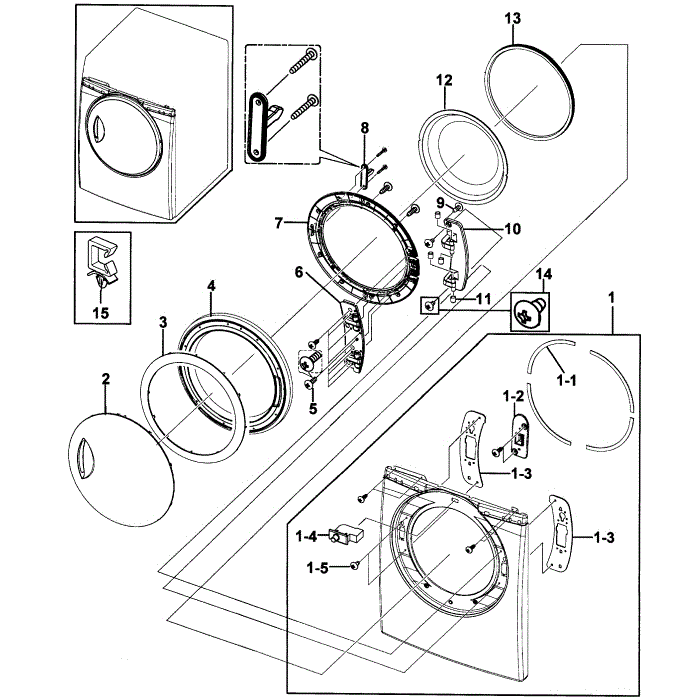 Door Assembly Diagram and Parts List for DV219AEW XAA-00 Samsung Dryer