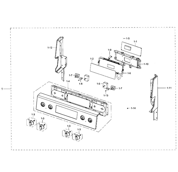 Control Panel Diagram and Parts List for NE59J3420SW AA-0003 Samsung Range