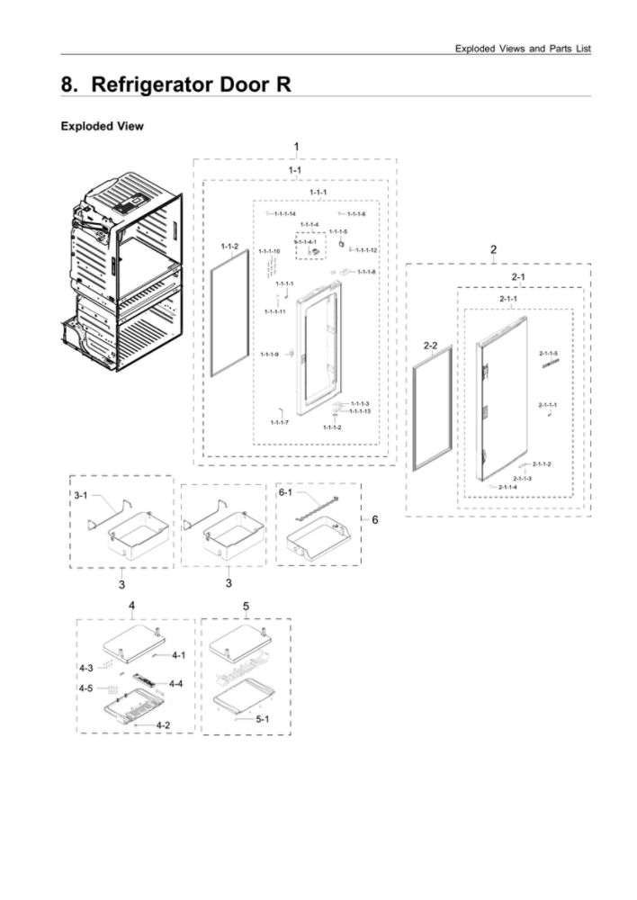 Right Refrigerator Door Parts Diagram and Parts List for RF28JBEDBSR AA-13 Samsung Refrigerator