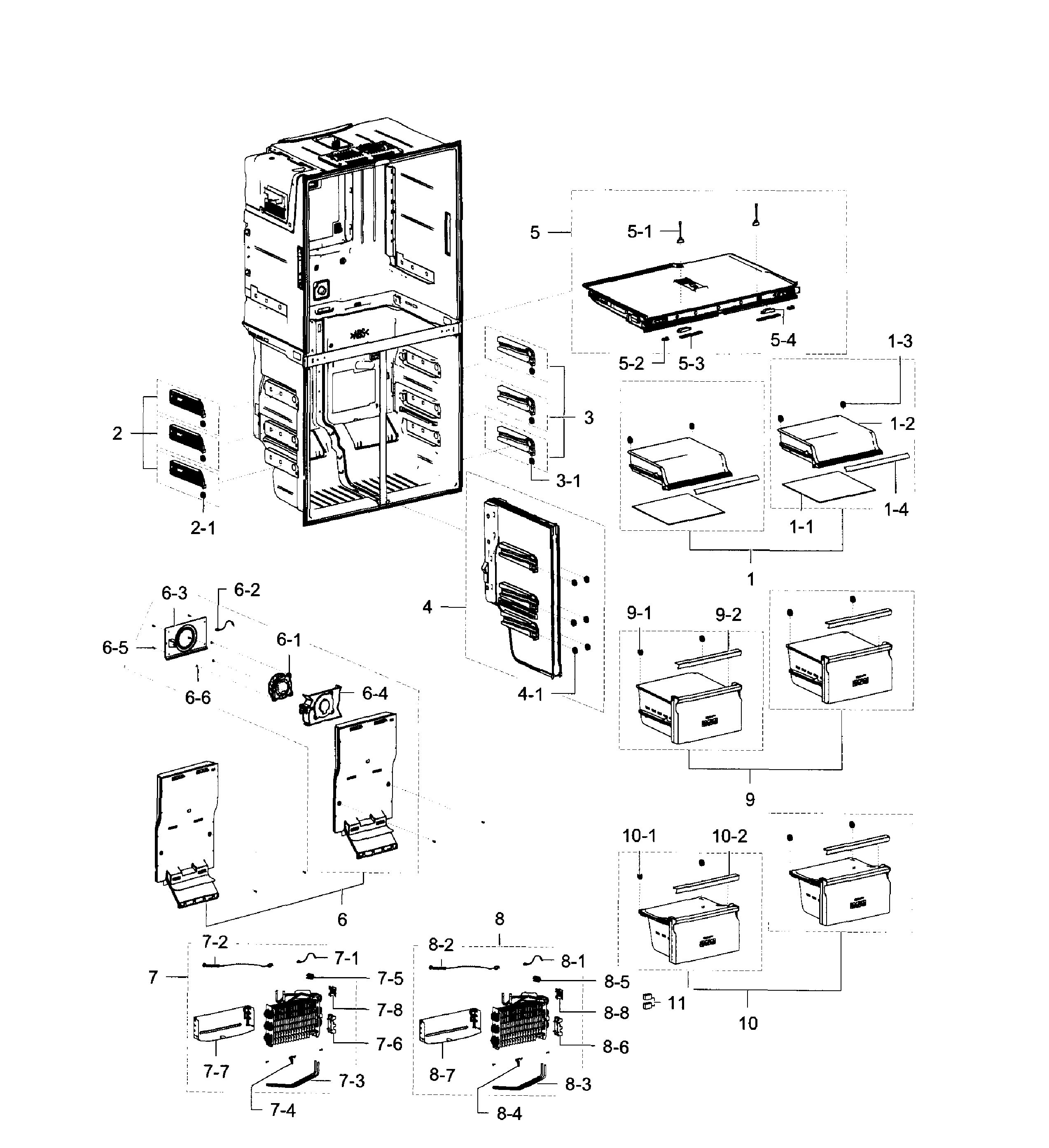 Freezer Diagram and Parts List for RF23J9011SR AA-0004 Samsung Refrigerator