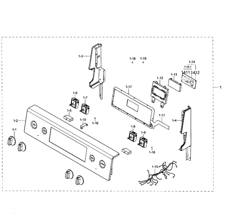 Control Panel Diagram and Parts List for NE59J7850WG AA-0001 Samsung Range