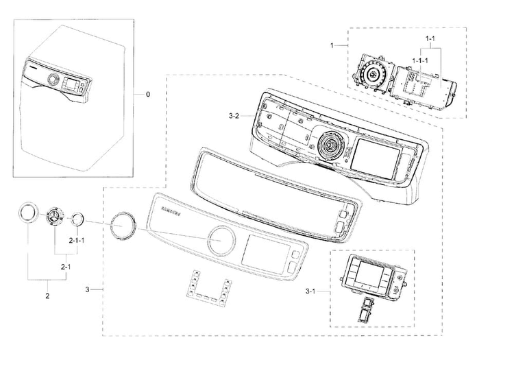 Control Panel Diagram and Parts List for DV45H6300EG A3-0000 Samsung Dryer