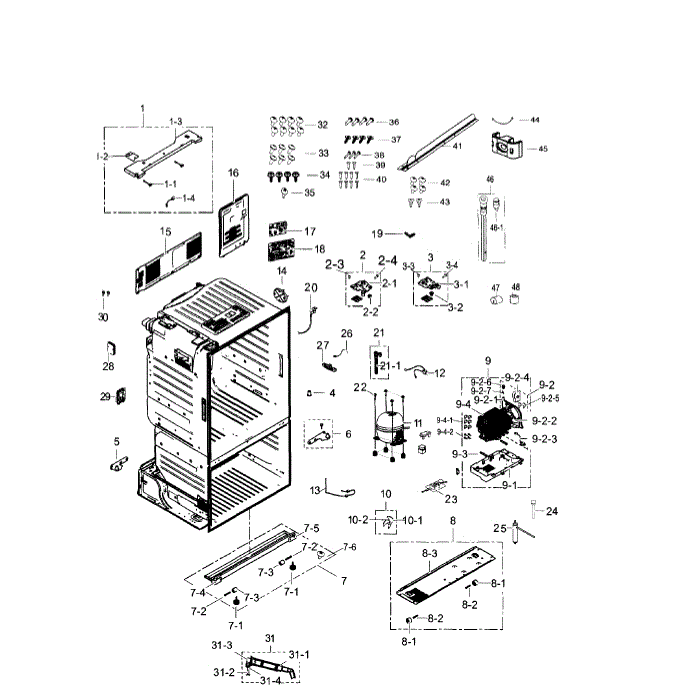 Cabinet Diagram and Parts List for RF263TEAESR (AA)(0000) Samsung Refrigerator