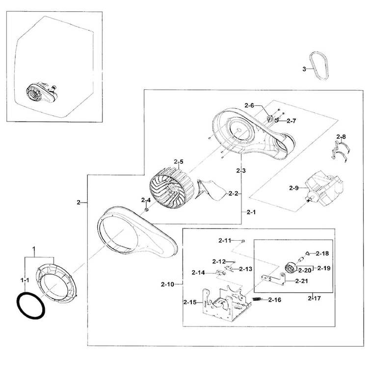 Motor Assy Diagram and Parts List for DV511AER XAA-0002 Samsung Dryer