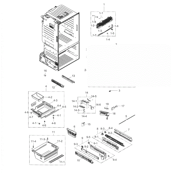 Freezer Diagram and Parts List for RF263TEAESP AA-00 Samsung Refrigerator