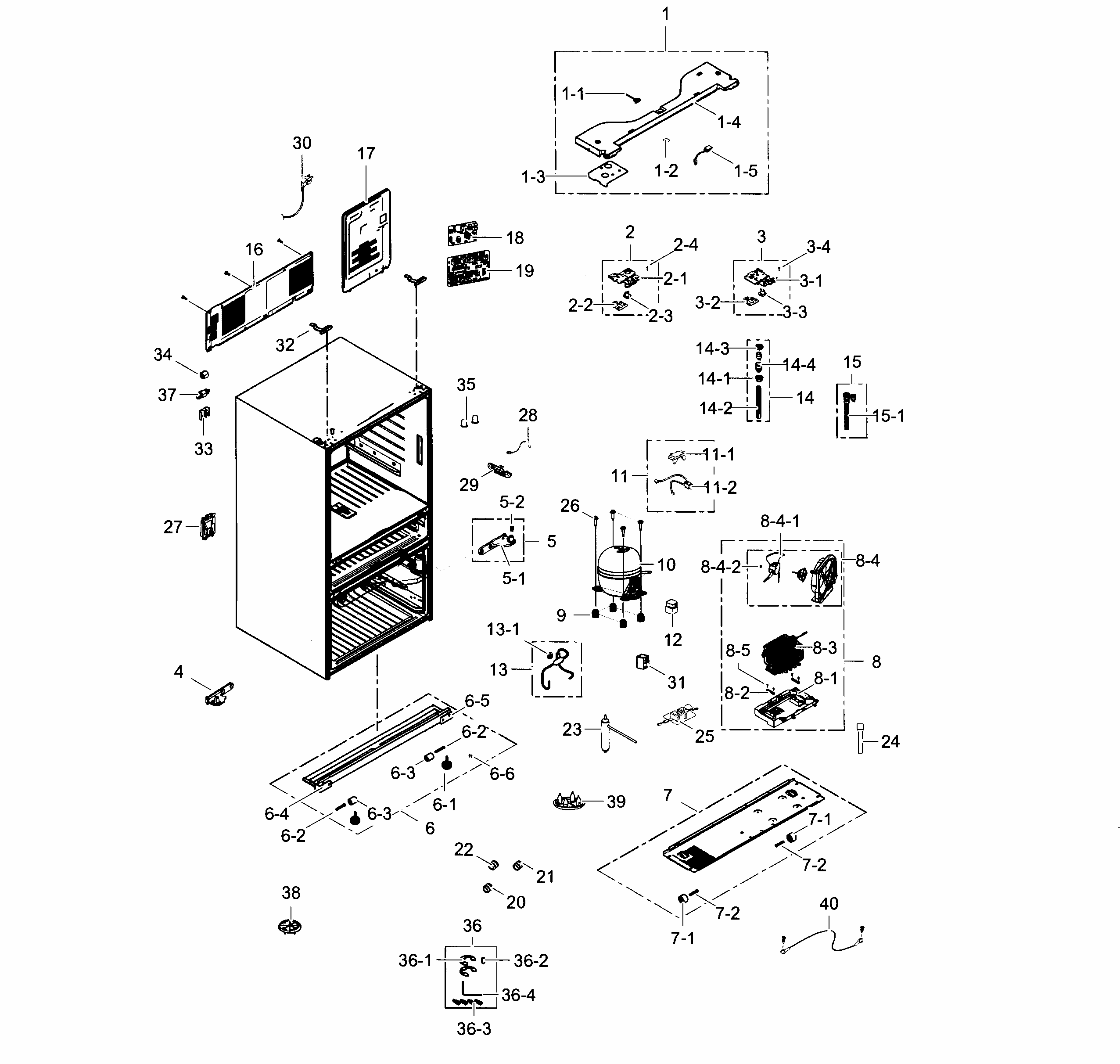 Cabinet Diagram and Parts List for RF31FMESBSR AA-0006 Samsung Refrigerator