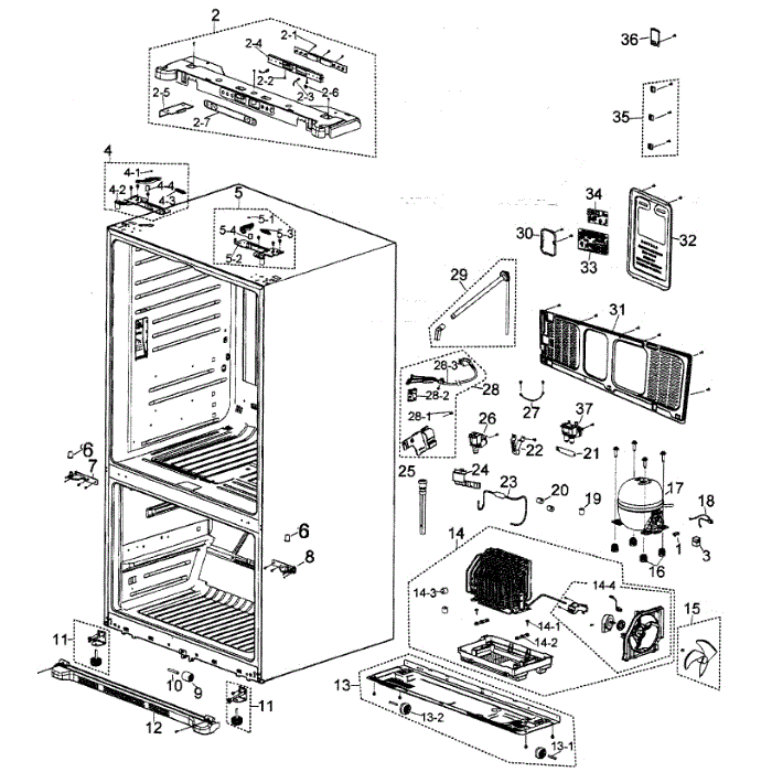 Cabinet Diagram and Parts List for RF263AEWP XAA-00 Samsung Refrigerator