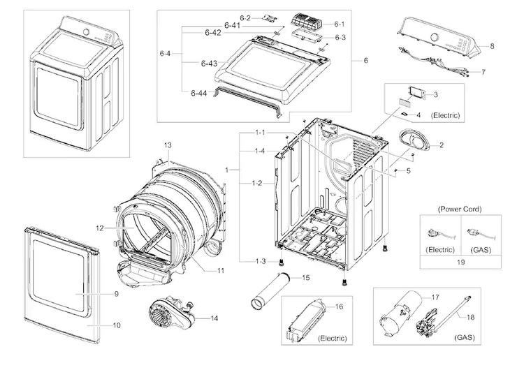 Main Assy Diagram and Parts List for DV422EWHDWR AA-0000 Samsung Dryer