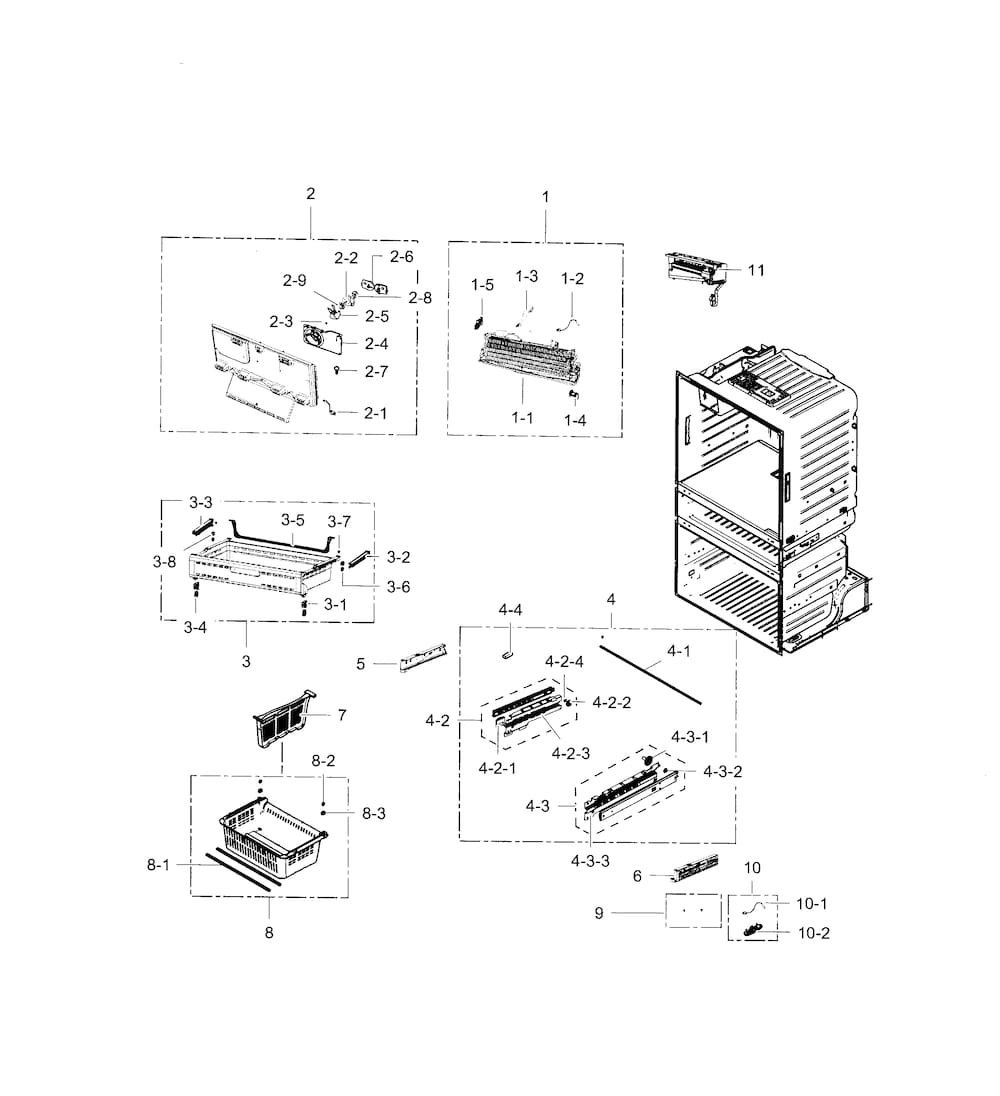 Freezer Diagram and Parts List for RF28HMEDBSR AA-0001 Samsung Refrigerator