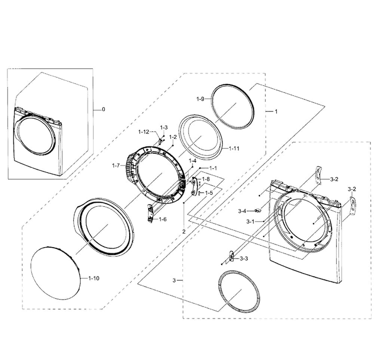 Frame Front & Door Diagram and Parts List for DV331AER XAA-0003 Samsung Dryer
