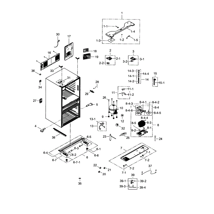 Cabinet Diagram and Parts List for RF24FSEDBSR AA-03 Samsung Refrigerator