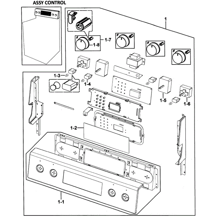 Control Panel Diagram and Parts List for FTQ352IWUX XAA-00 Samsung Range