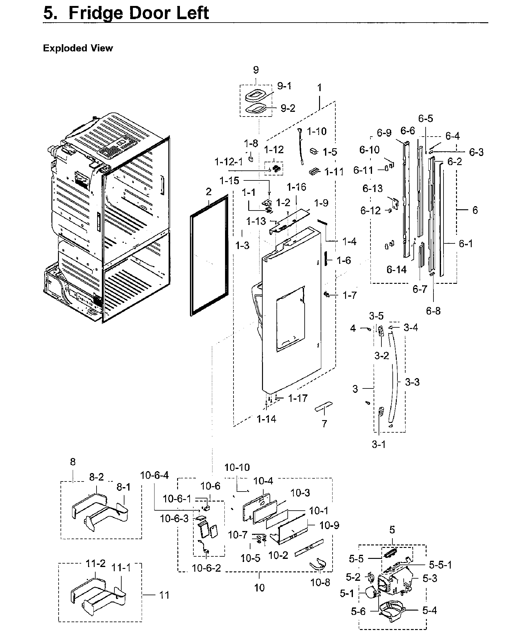 Fridge Left Door Diagram and Parts List for RF28HFEDBWW AA-0008 Samsung Refrigerator