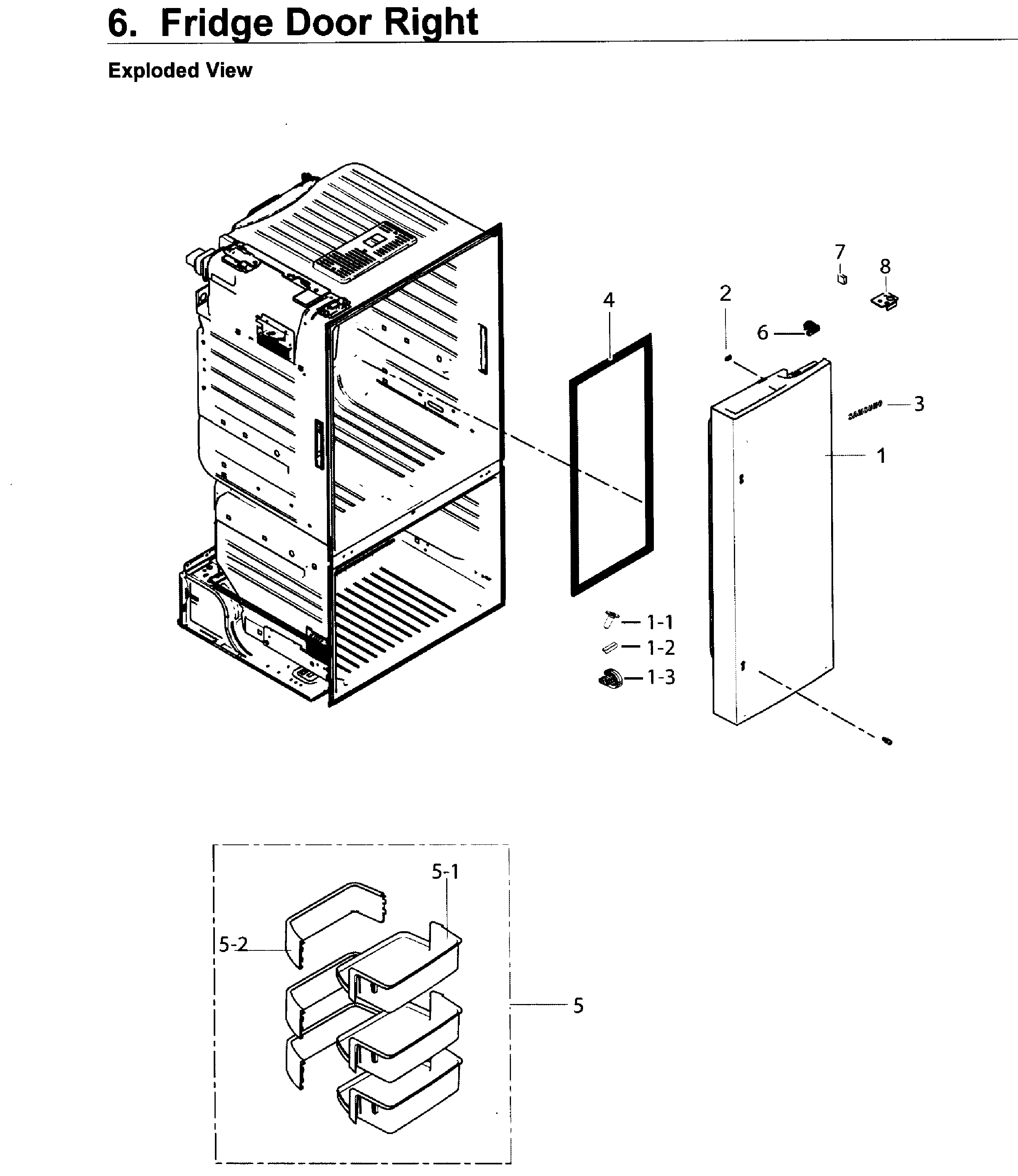 Fridge Door R Diagram and Parts List for RF263BEAEWW AA-0000 Samsung Refrigerator