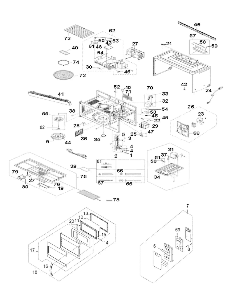 Cabinet Parts Diagram and Parts List for 40185143010  Kenmore Microwave
