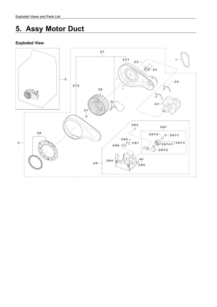 Motor Duct Assembly Diagram and Parts List for DV5451AEW XAA-03 Samsung Dryer