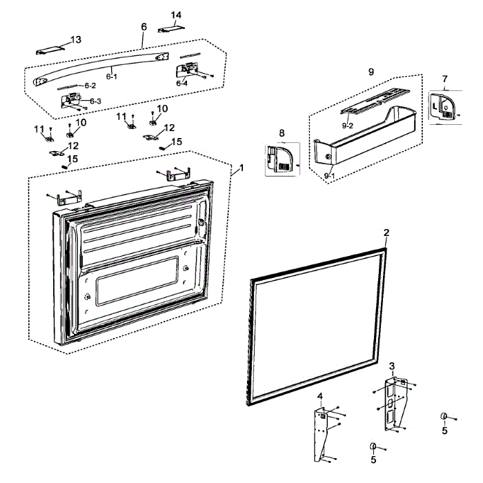 Fre Door Diagram and Parts List for RF263AEBP XAA-00 Samsung Refrigerator