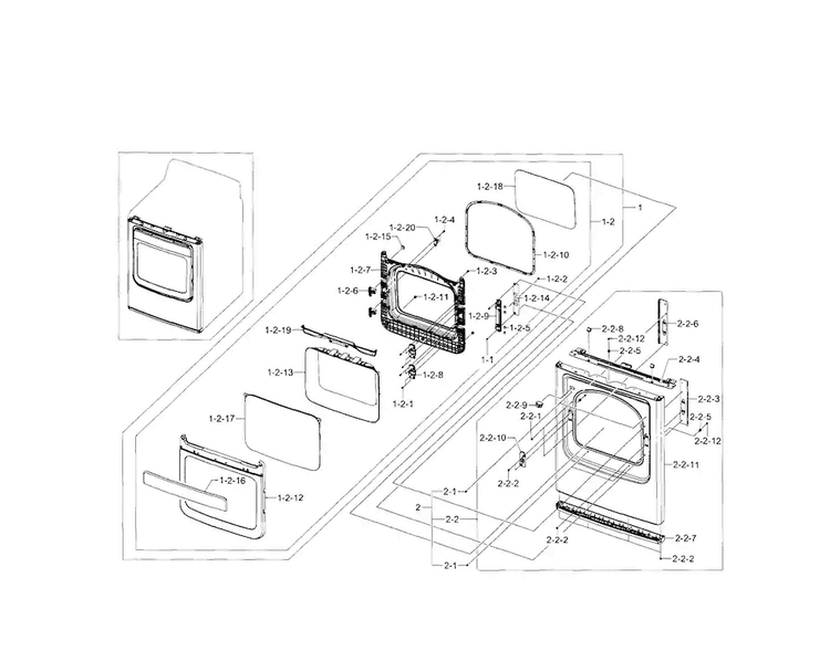 Front & Door Diagram and Parts List for DV5471AEP XAA-0001 Samsung Dryer