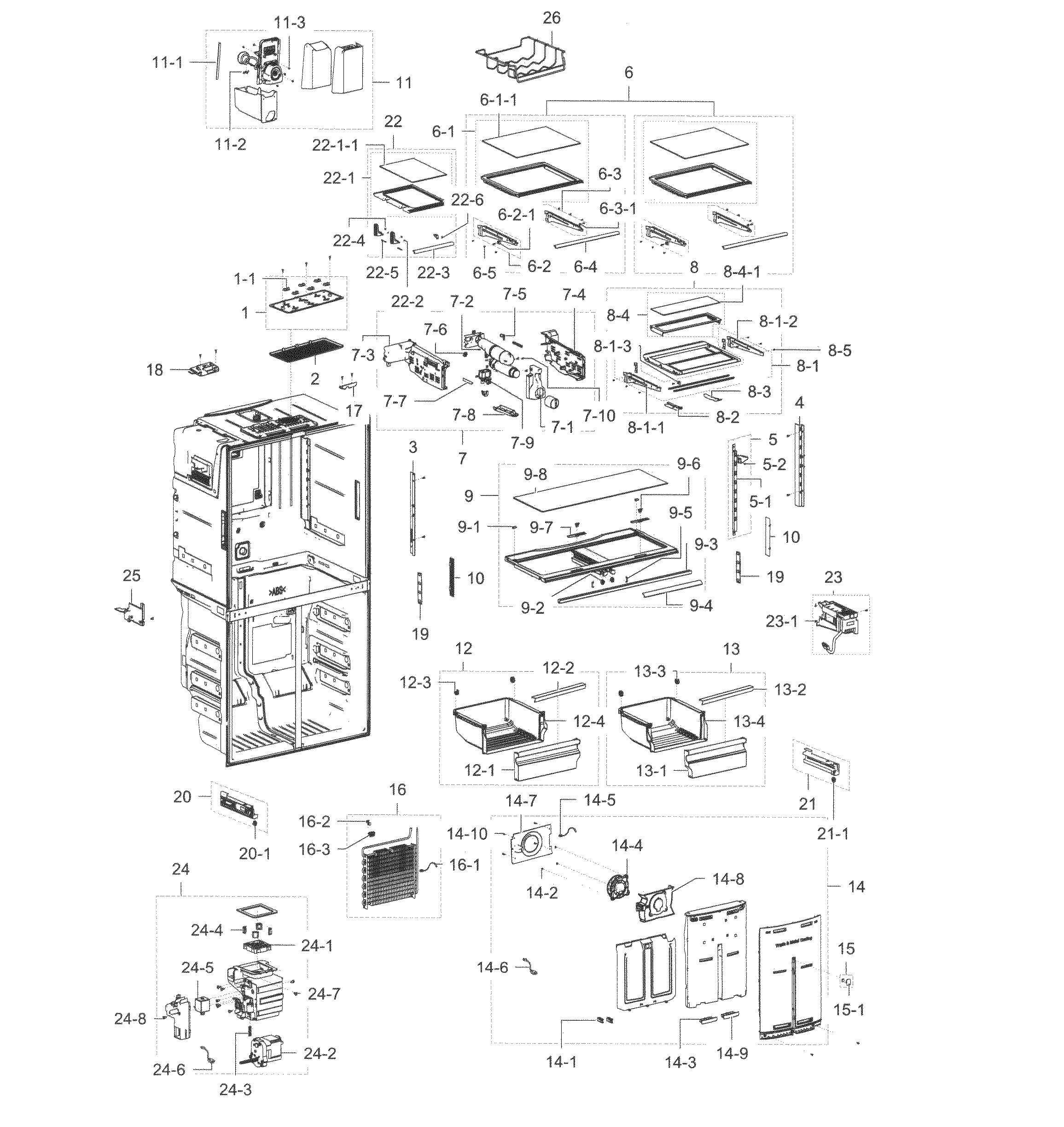 Fridge Diagram and Parts List for RF22K9581SR AA-0000 Samsung Refrigerator