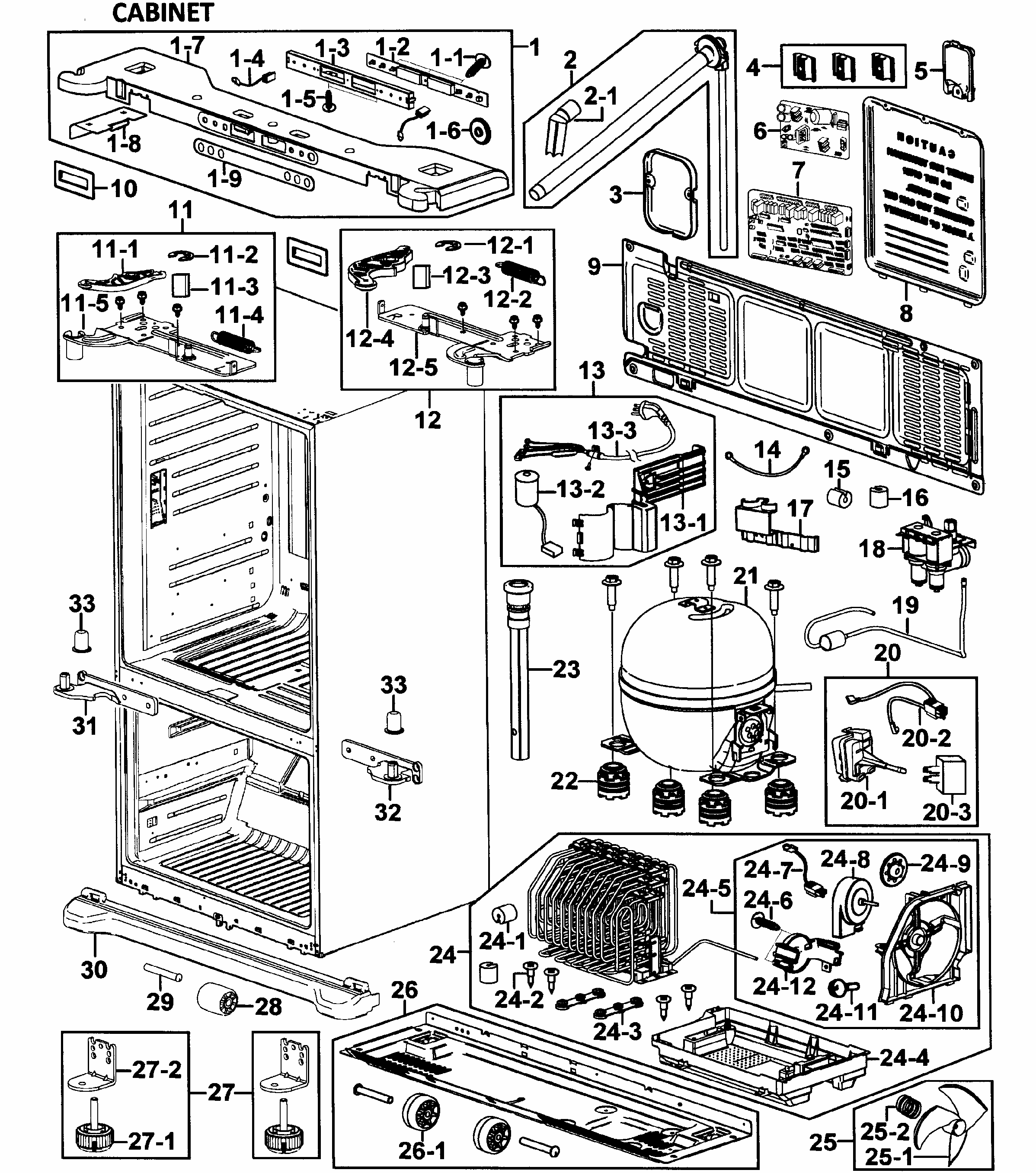 Cabinet Diagram and Parts List for RF266AASH XAA-0000 Samsung Refrigerator