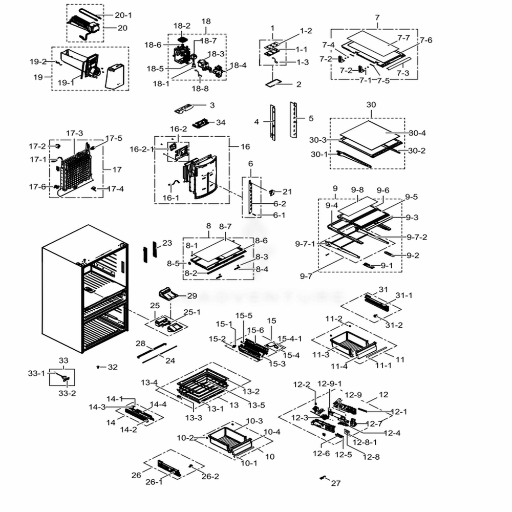 Refrigerator Diagram and Parts List for RF24FSEDBSR (AA)(0004) Samsung Refrigerator