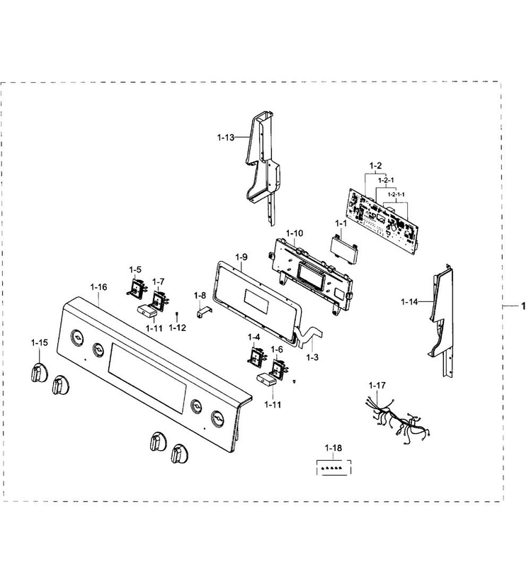 Control Panel Diagram and Parts List for NE59J7650WS AA-0001 Samsung Range
